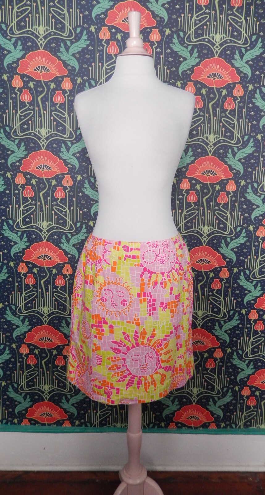 Vintage 90’s Y2K Lilly Pulitzer Preppy Green Pink Orange Sun Mosaic Skirt
