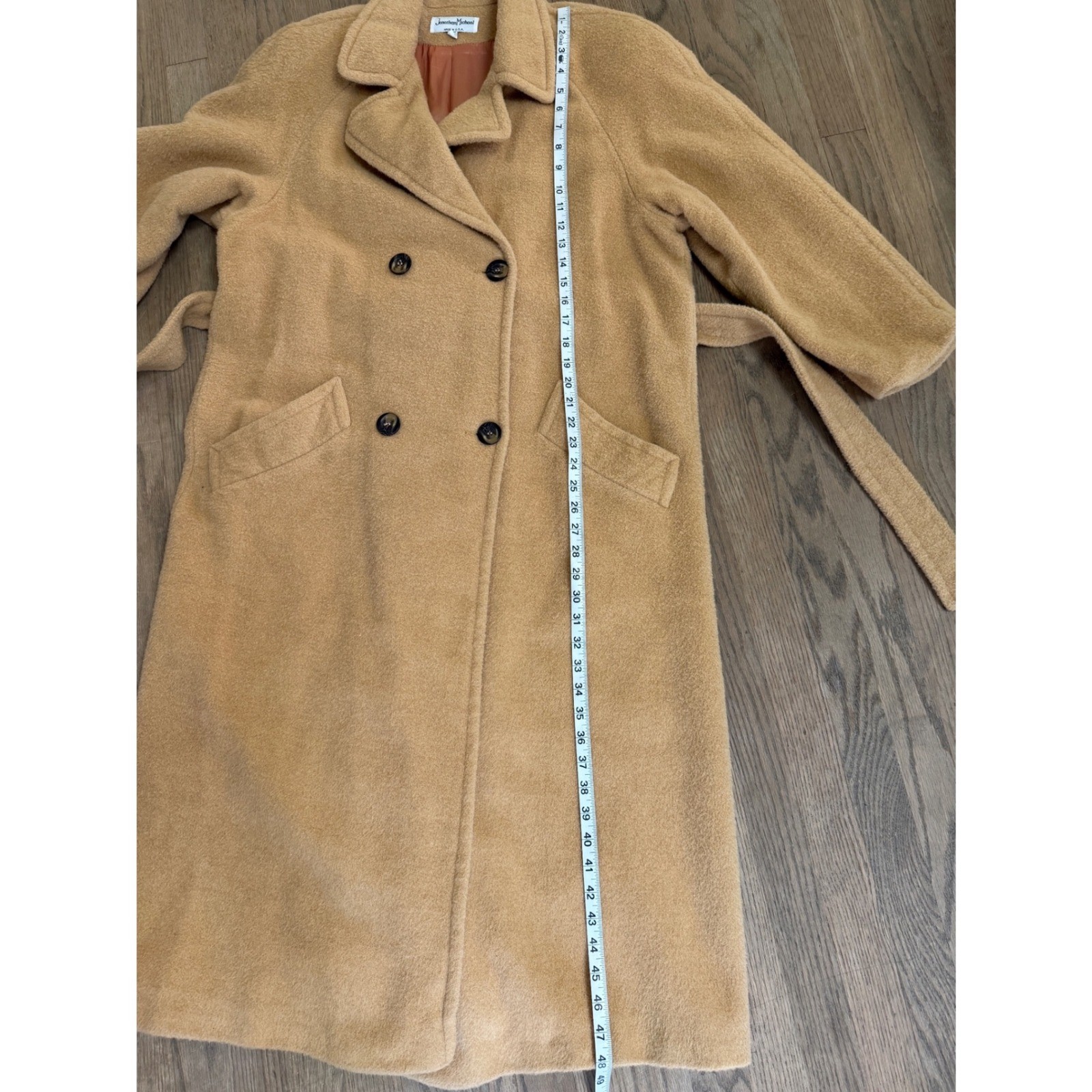 Vintage 100% Camel Hair Double Breasted Coat Womens Belted Long Tan Winter Coat