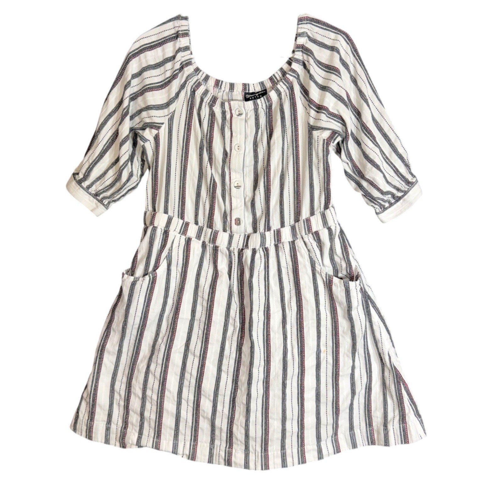 Wrangler Retro Womens Size Large Striped Dress Off Shoulder Cottagecore Boho