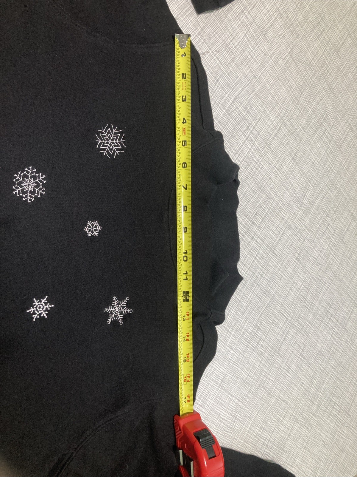 VTG Y2K Studio Works 2X Plus Mock Neck Top Snowflakes Embroidered Black Cotton