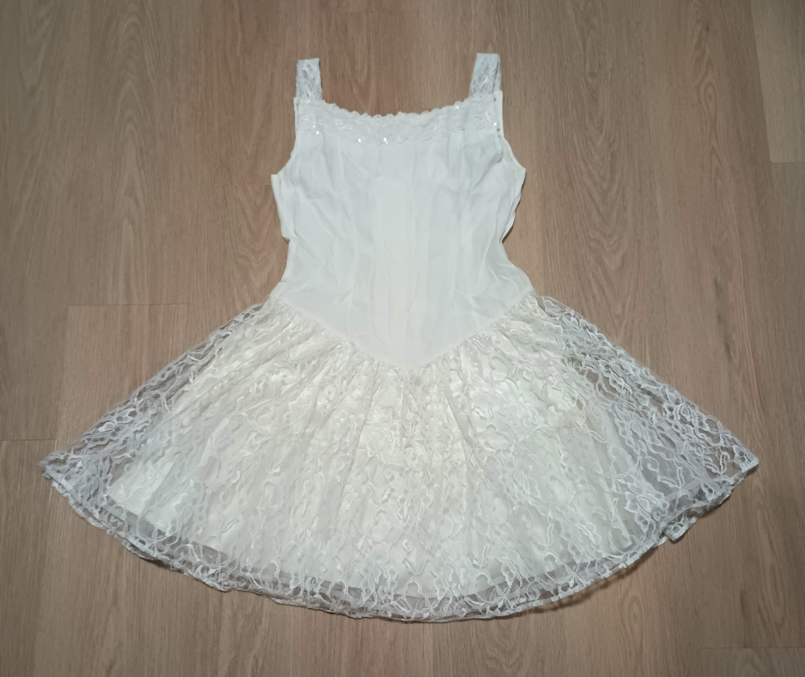 Vtg 80s Chantilly Lace Sequin TULLE Layered Skirt prom fit flare glam Dress S