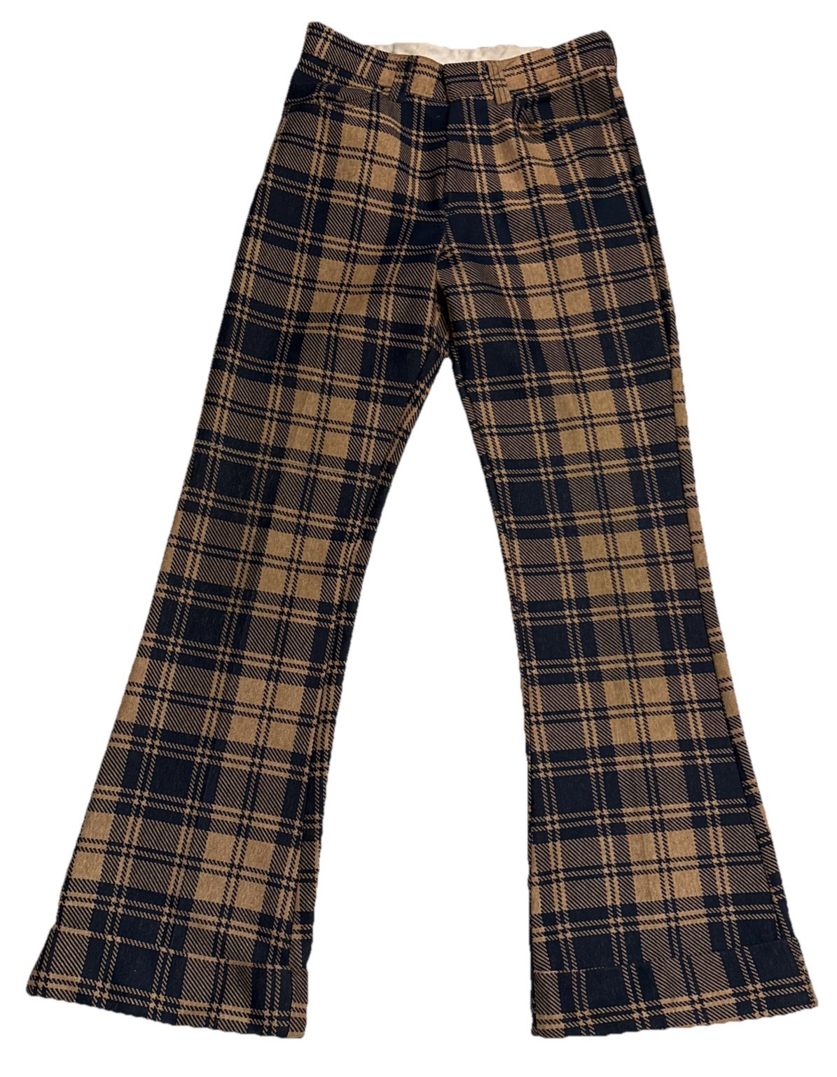 Vintage 70’s Double Knit Plaid Bell Bottom Polyester Pants Size 28×30 Hippie