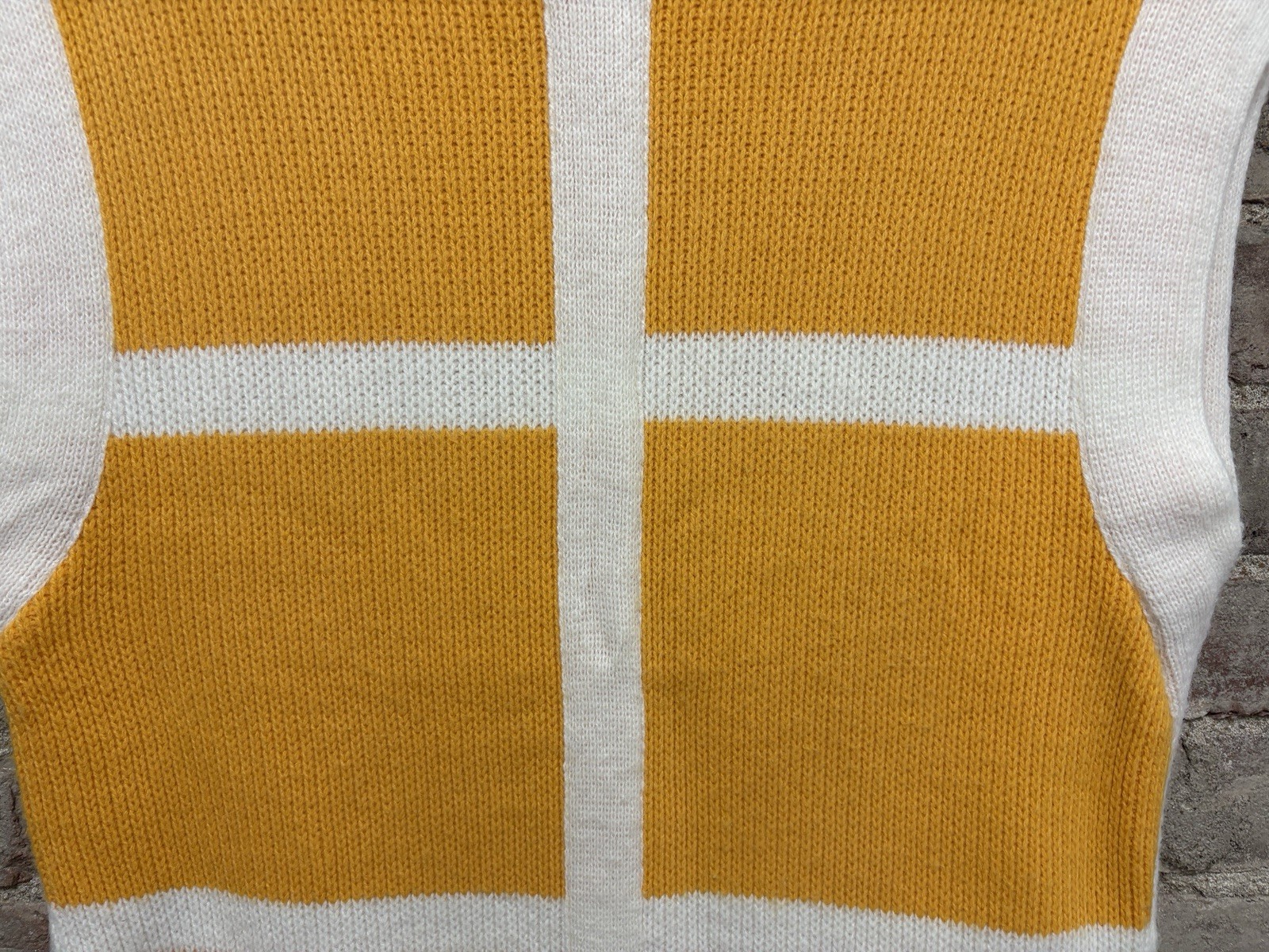 Vintage Bobbie Brooks Sweater Vest Yellow White Block Pattern Women’s Size S / M