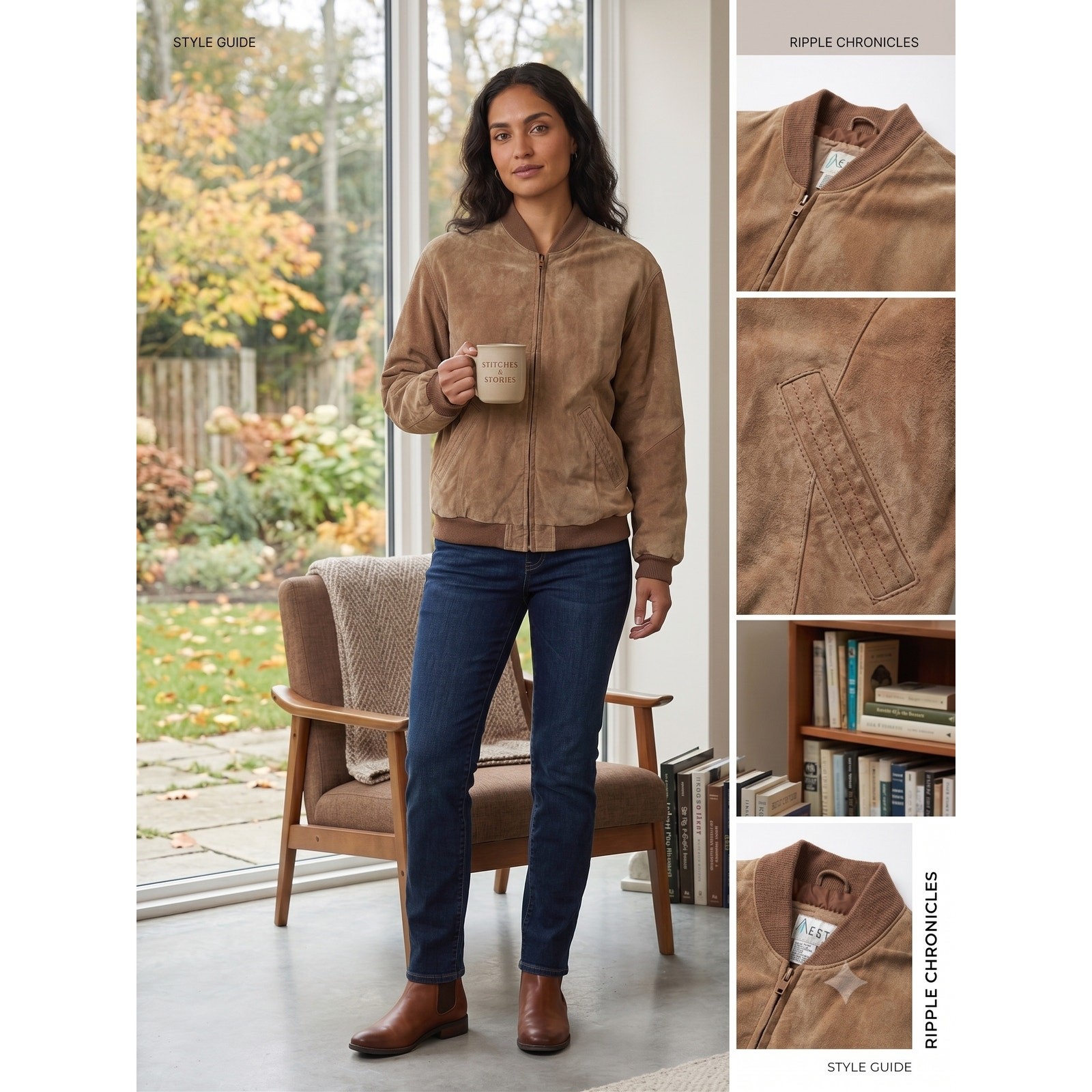 Vintage 90s Suede Leather Bomber Jacket Tan Camel Flight Coat Acetip Unisex
