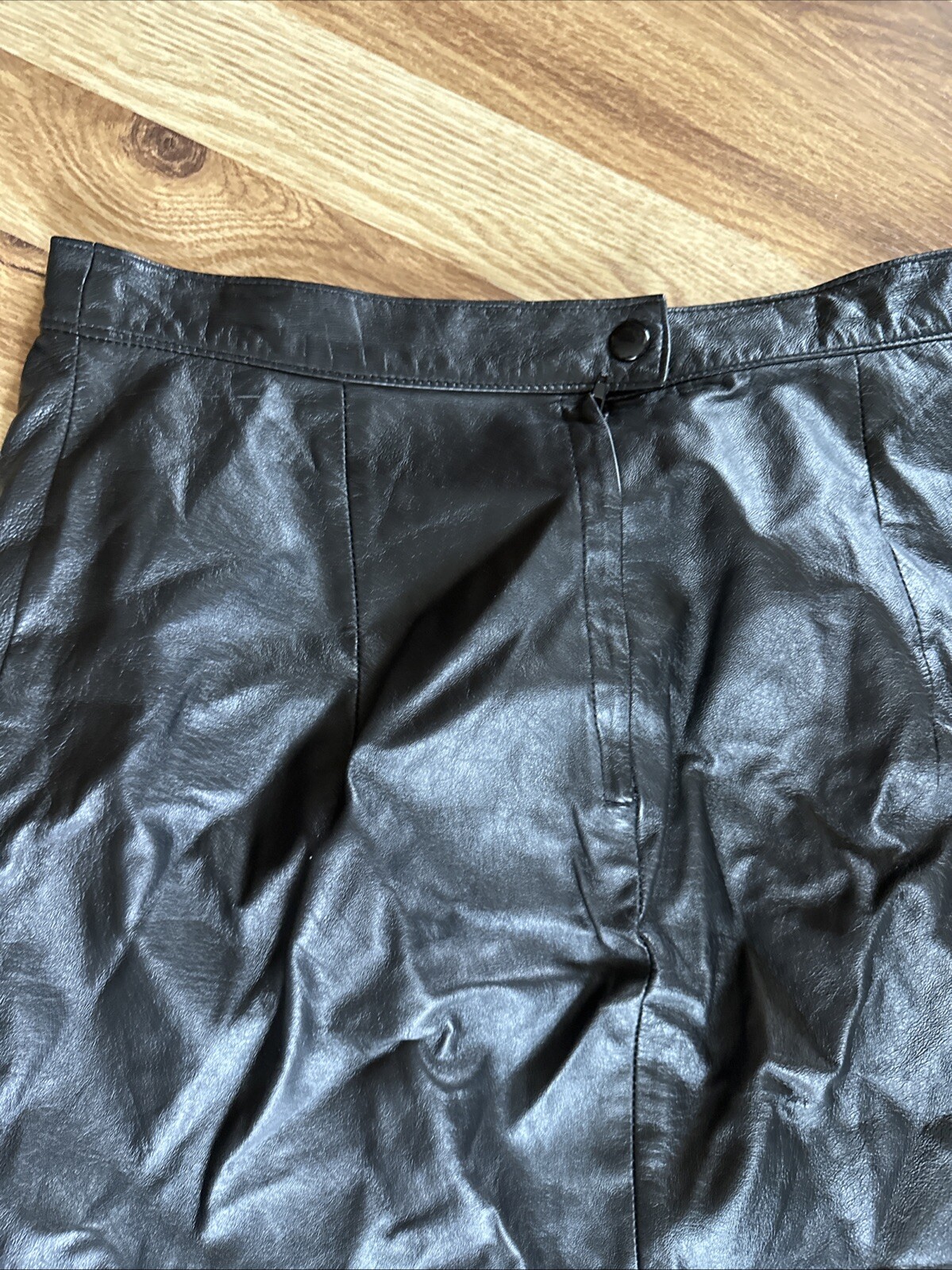 Vintage Black Leather Skirt Size 13 High Waist Ankle Mid Length Leathercraft
