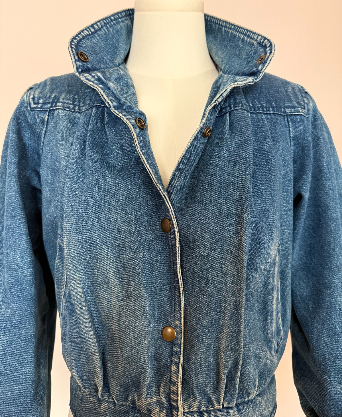 Vintage 80s Denim Puff Sleeve Jacket Cropped Cinched Waist Lined Insulated XS