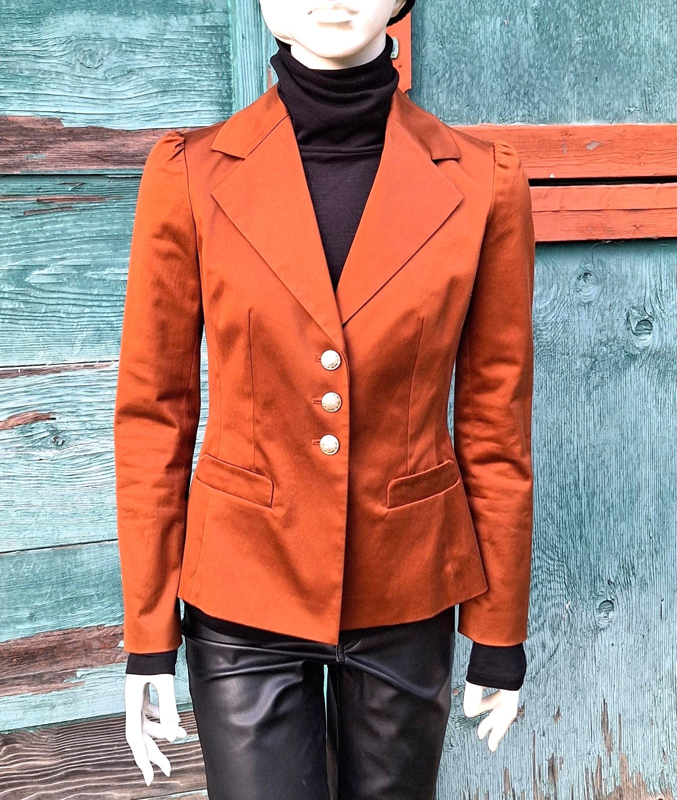 Vintage Jacket Ladies Riding Style Burnt Sienna with Gold Buttons – 1980s