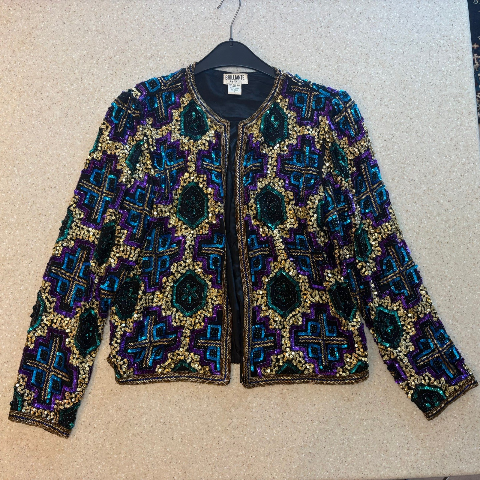 Vintage Brilliante by J.A. Beaded and Sequin Jacket Multicolor Party Style Gold