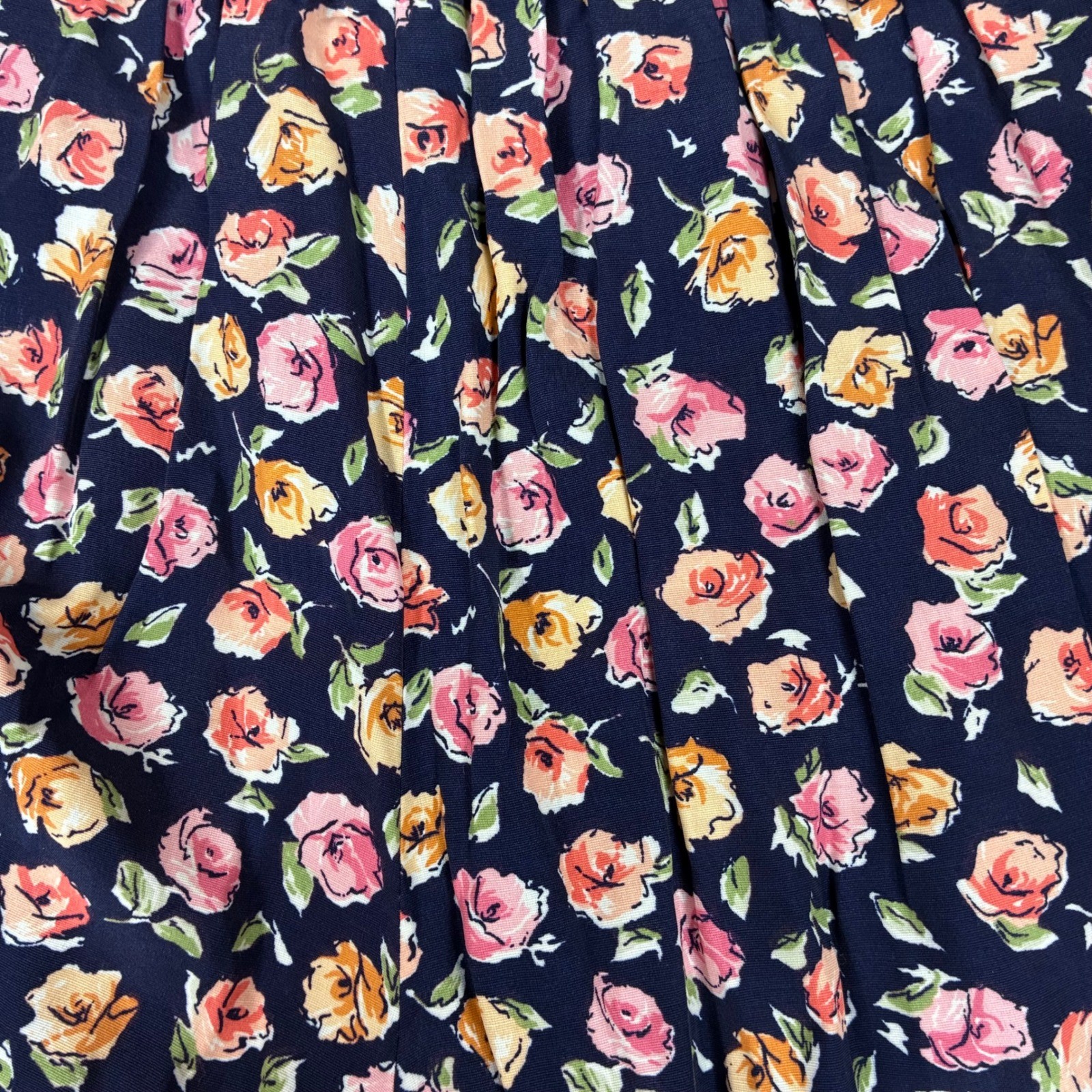 Vintage Wrapper USA Floral Wide Leg Pants Navy Pink Orange Rose Print Medium NWT