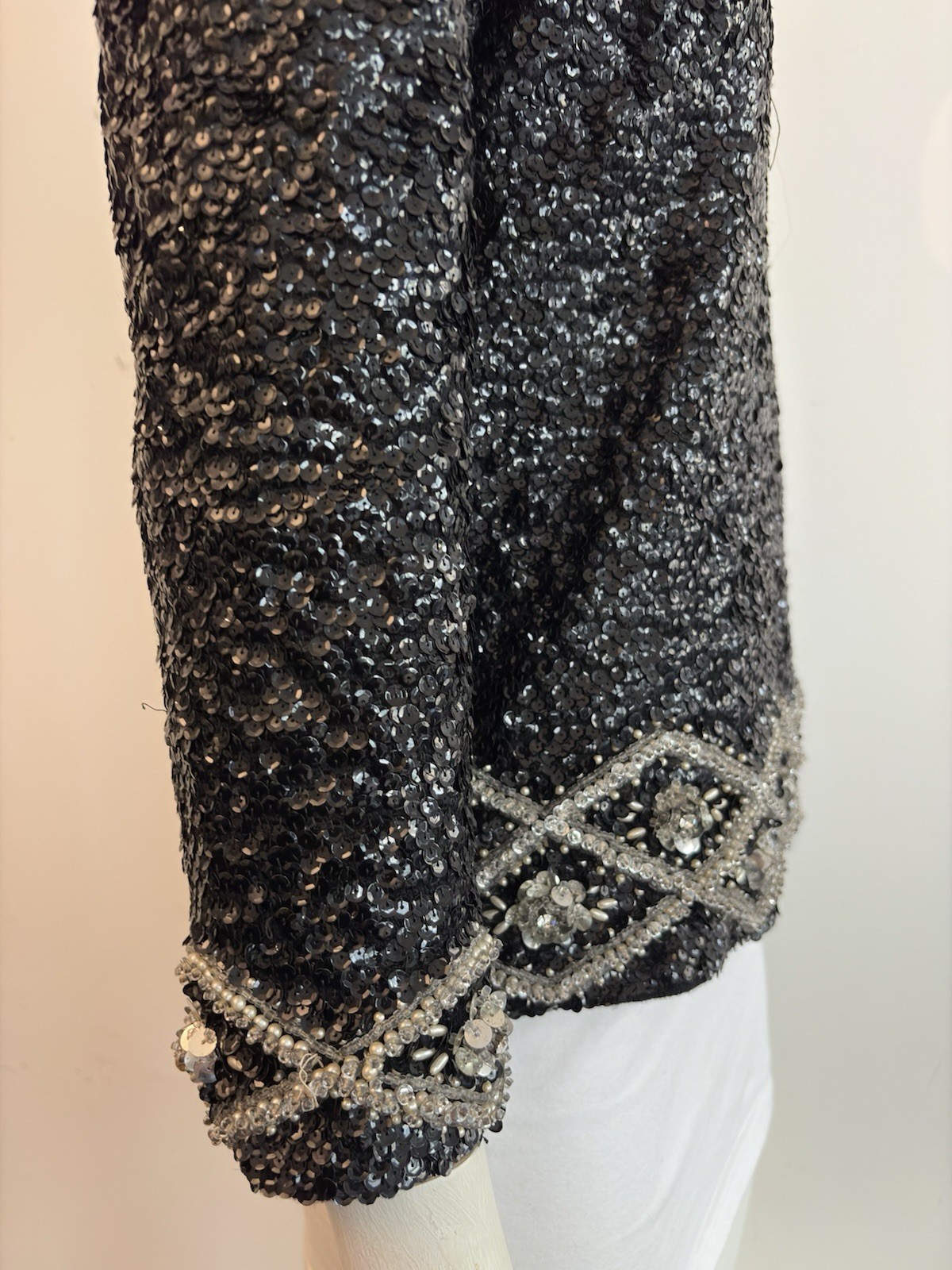 Vintage 60s Black Sequin Sweater -Rare Find Size Medium Made In Hong