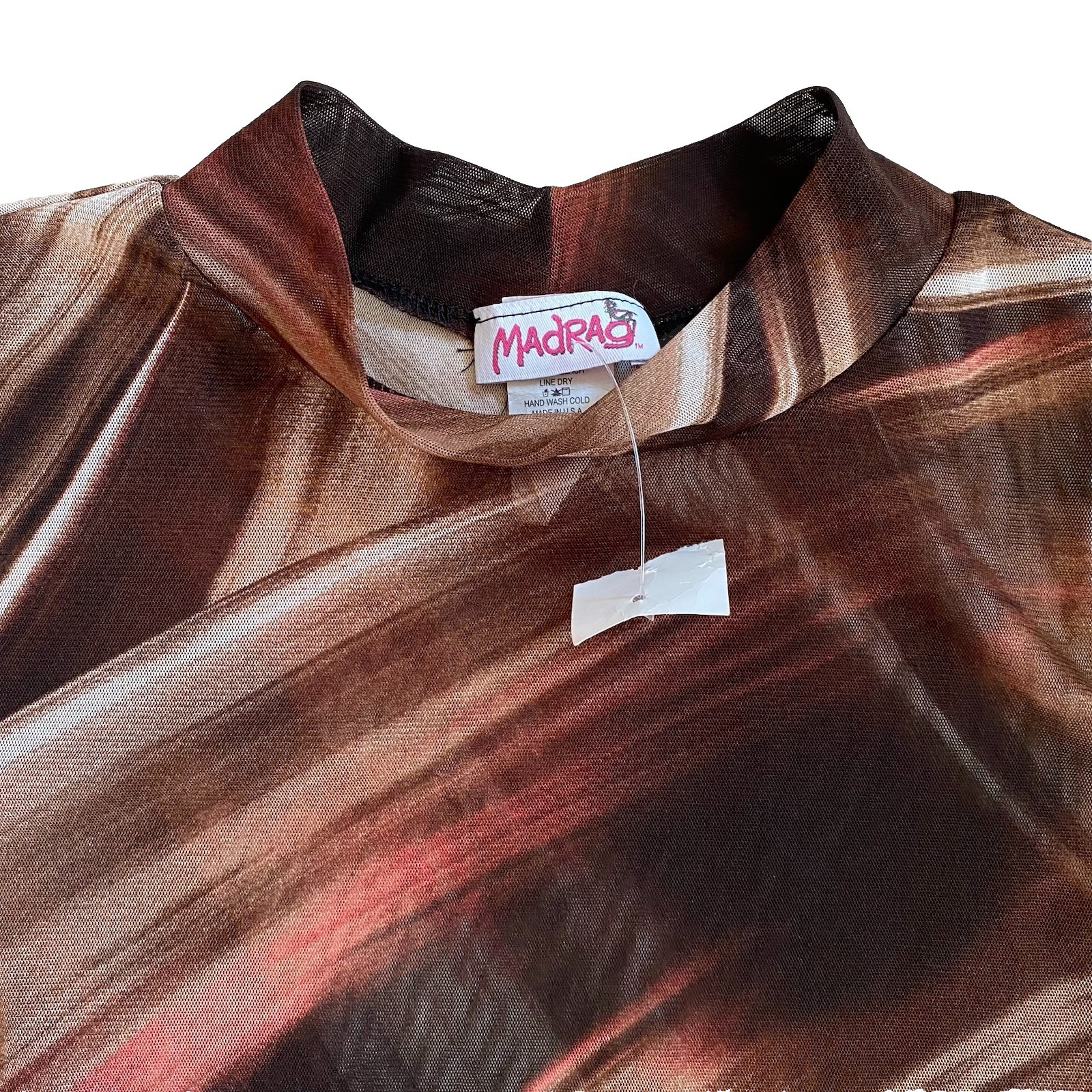 Vintage Y2K Madrag Sheer Cropped Top Long Sleeve Medium NWT Mock Neck Mesh