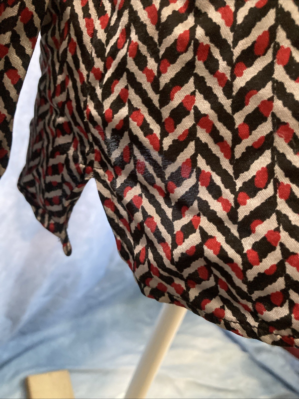 Vtg 80s 90s Gianni Rayon Satin Blouse Geometric Chevron Pads Shawl Collar 14 M