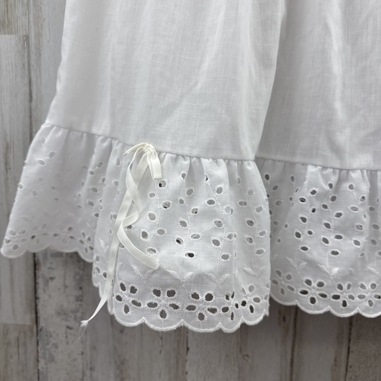 Vintage Victorian White Eyelet Embellished Cotton Maxi Skirt Small Boho Summer