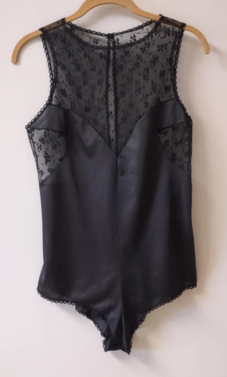 Vintage Jolie Two Black Nylon Sheer Lace Floral Step In Teddy S