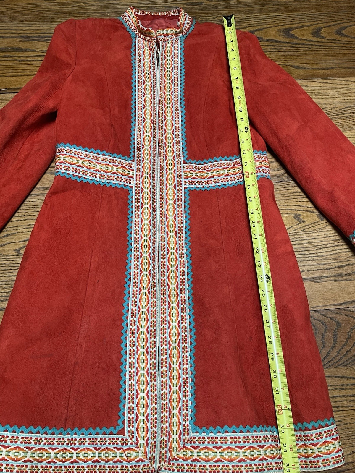 Vintage Bohemian “Suede” Sherpa Style Jacket Red Orange Boho Retro 60s 70s