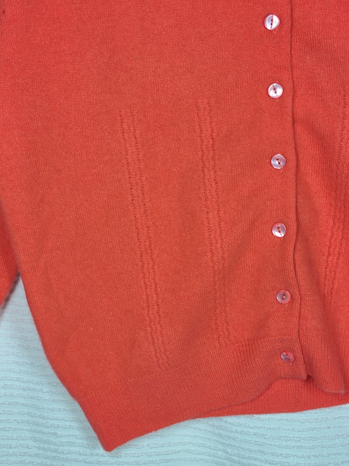 Vtg 60s Pinup Cardigan Sweater Princess Seam Wool Blend M L 38 Coral Orange Pink
