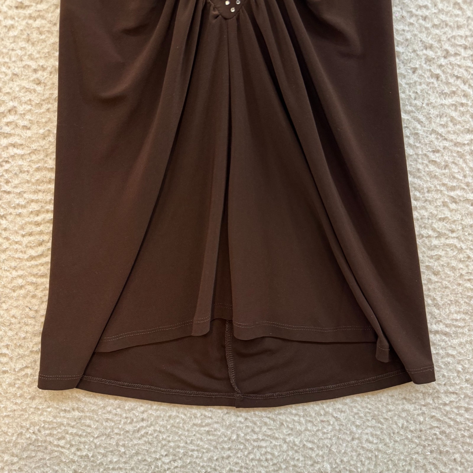 90s Y2K Vintage Halter Mini Dress Medium Brown Plunge Backless Rhinestone Gogo