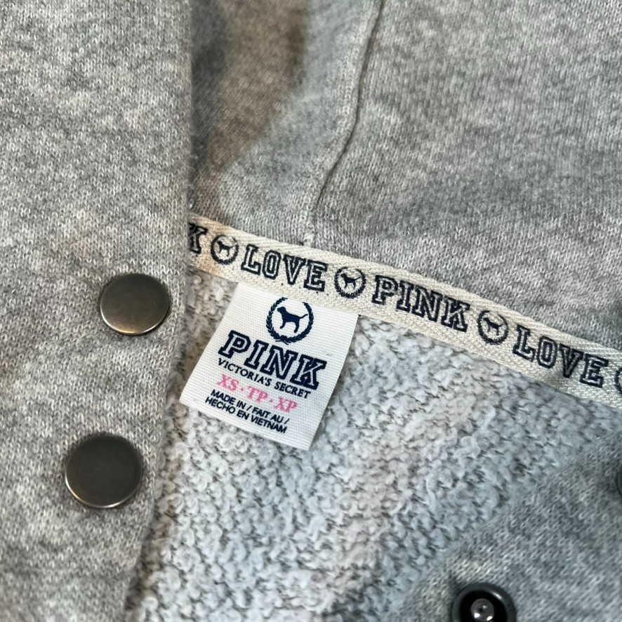 Vintage Victoria’s Secret PINK Hoodie Size XS Gray Full Zip Love Pink 86 Graphic