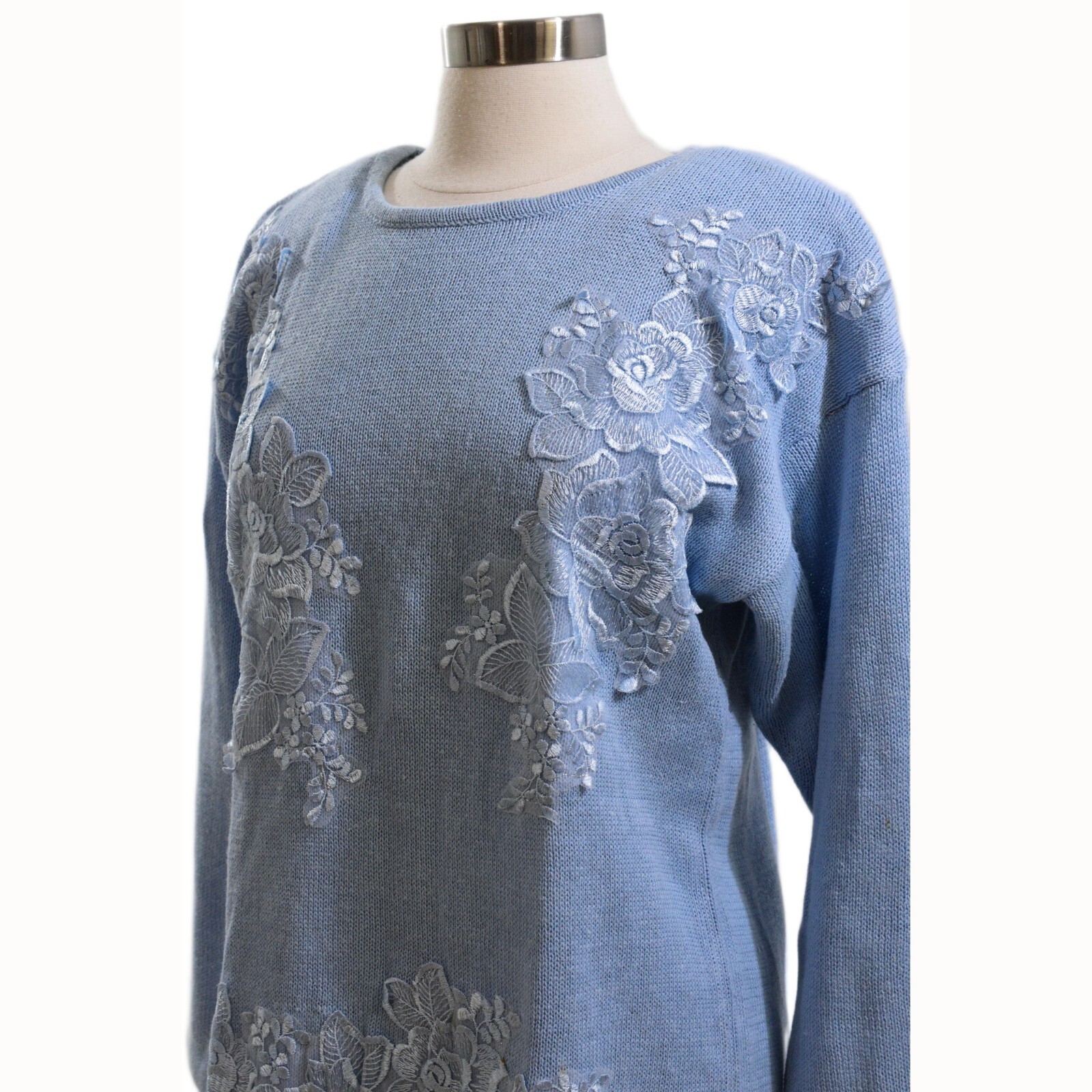 90s Vintage Cervelle Lace Applique Embroidered Sweater M Cotton Summer Knit Top
