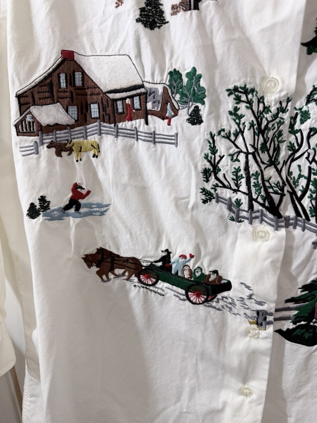 Vtg Cambridge Dry Goods White Shirt Womens Size 6 Embroidered Christmas Theme