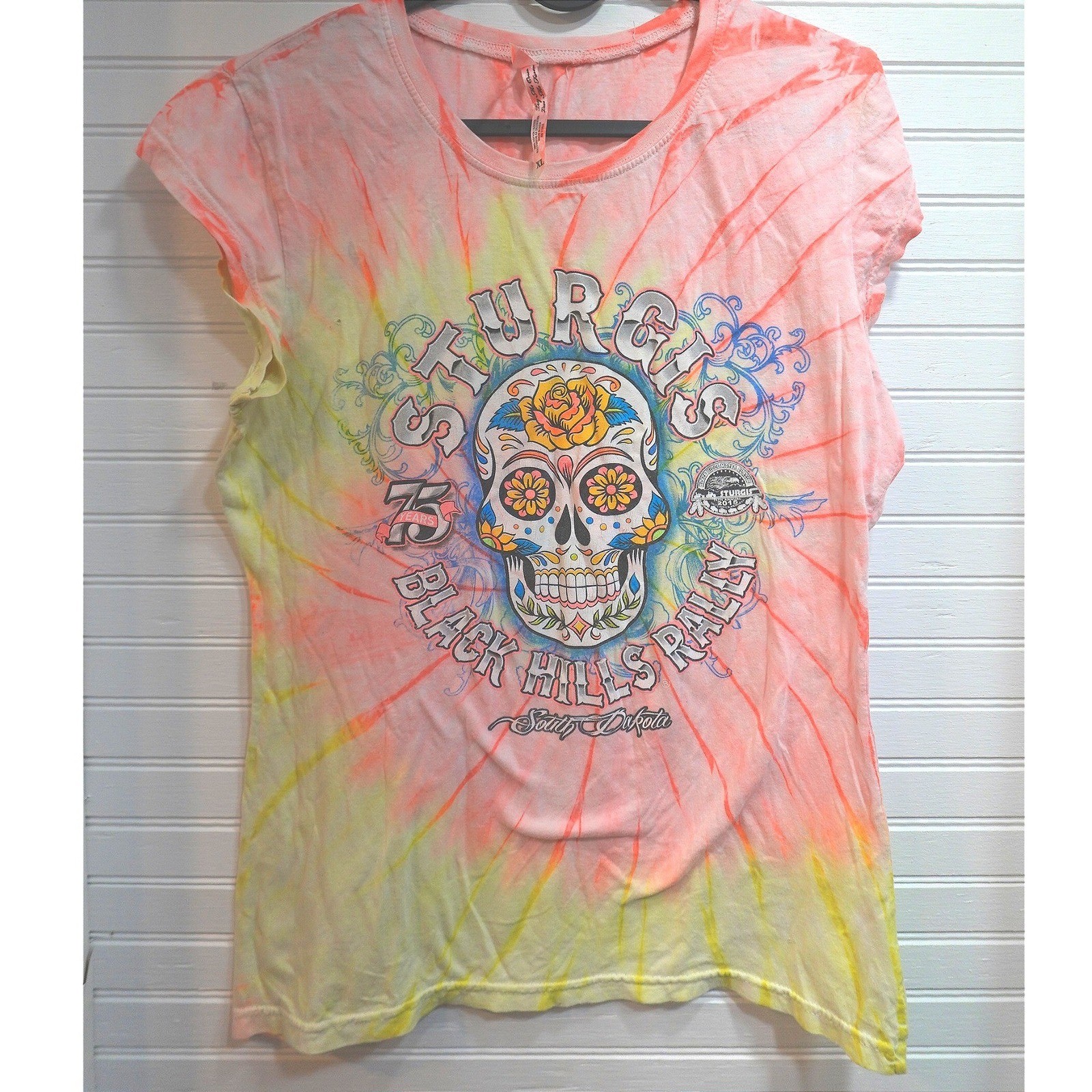 Women’s Sturgis T-shirt XL 2015 75th Anniversary Tie Dye Biker Exist Y2K Tee