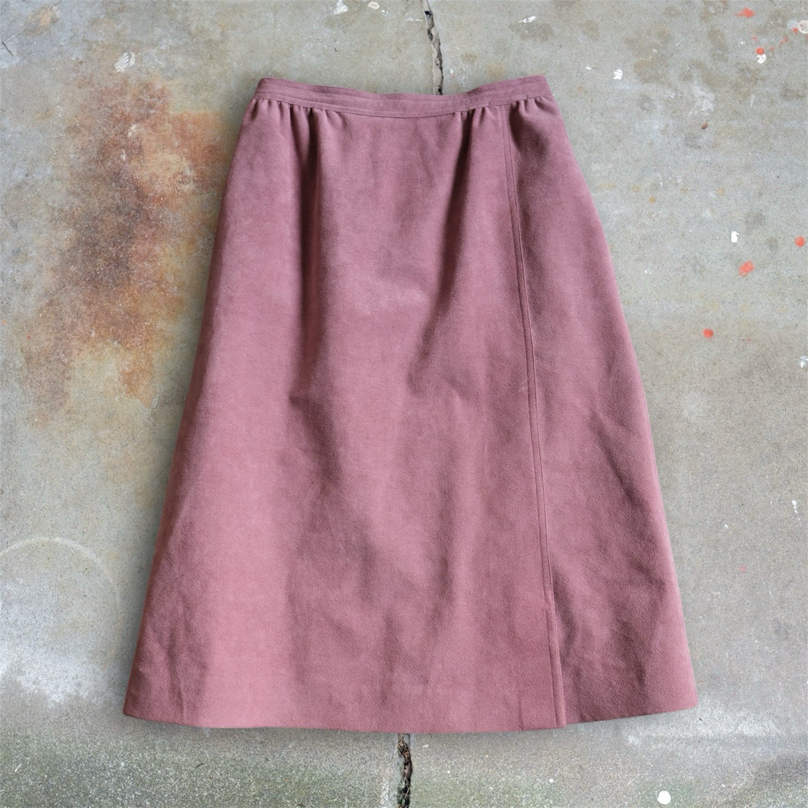 Vintage 70s Abe Schrader Faux Suede A-Line Skirt Size XS USA Mauve Pockets Union