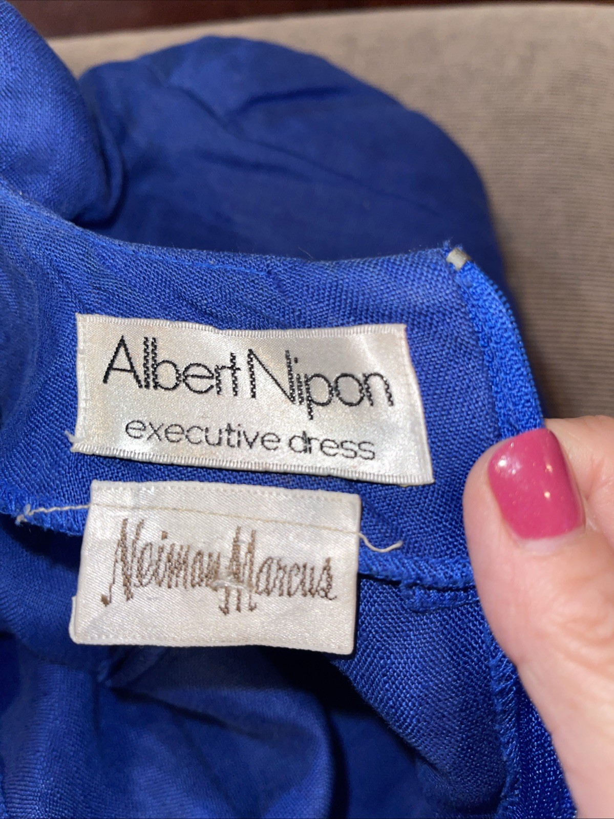 Vintage Albert Nipon Blue Linen Executive Dress 80s 90s Designer Shift Dress Sz8