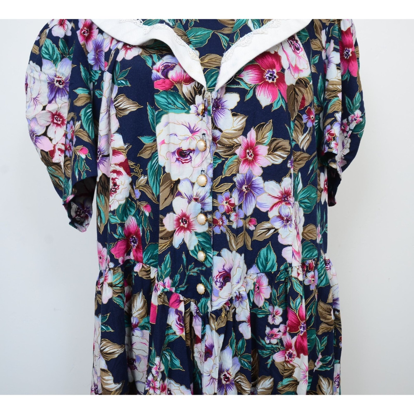 Vintage 80s Lisa II Women’s Plus Size 20P Petite Floral Lace Prairie Dress