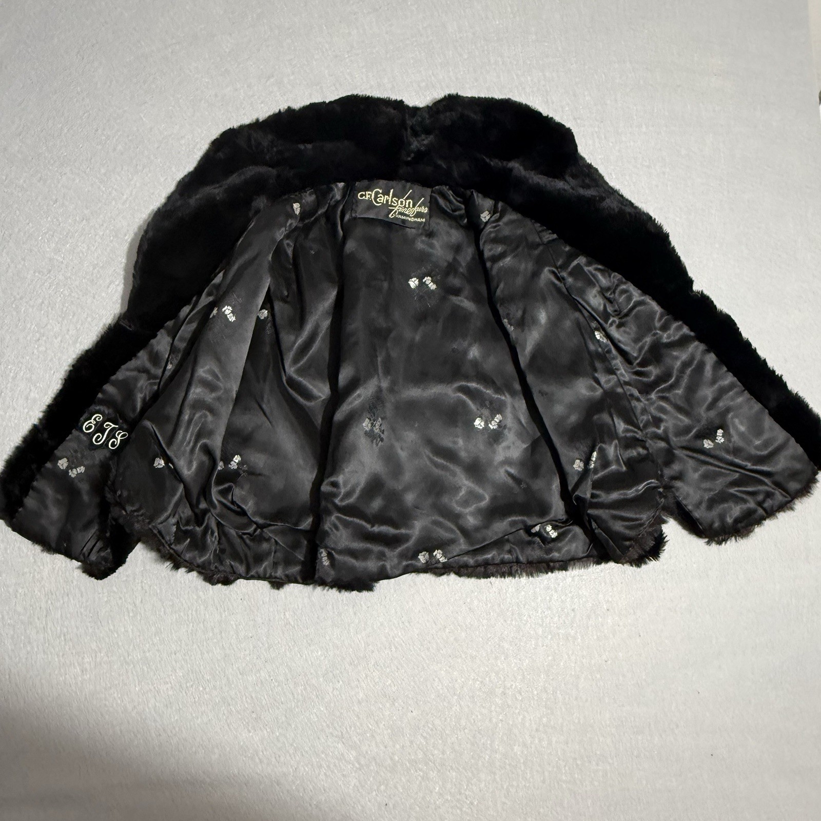 Vintage CF Carlson 1960s Real Black Rabbit Fur Stole Great Condition USA Made