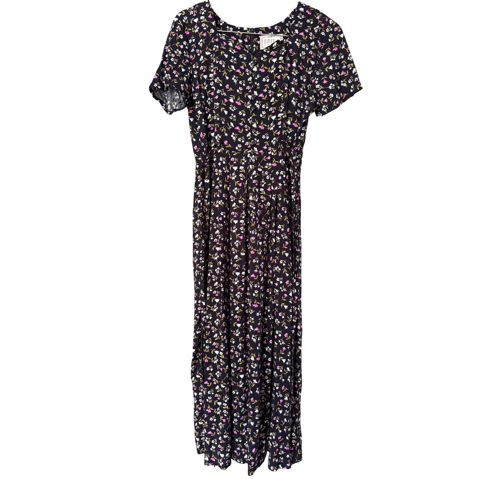 VTG Erika Studio Floral Romantic Midi Dress Sm Sweetheart Neckline Cottagecore