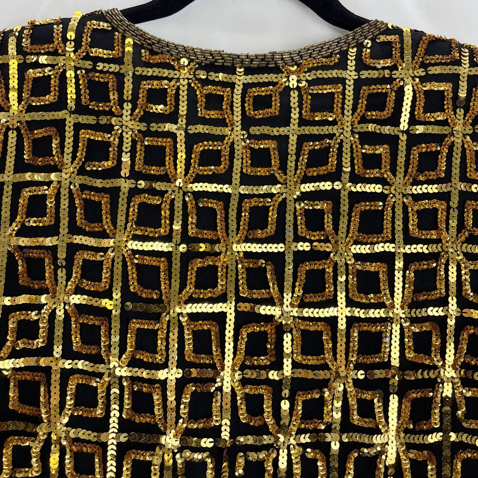 CARINA Vintage Sequin Beaded Jacket Blazer Women’s Medium Black Gold Geometric