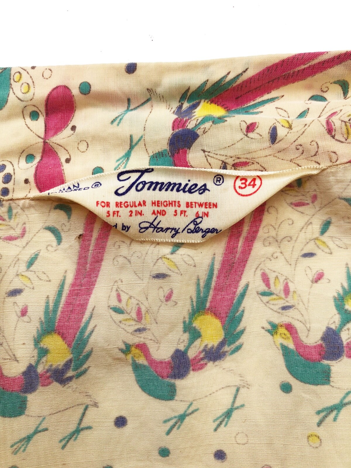 Vintage 40s Silk Rayon Blend Mandarin Collar Fun Print Ivory Blouse Top size 34