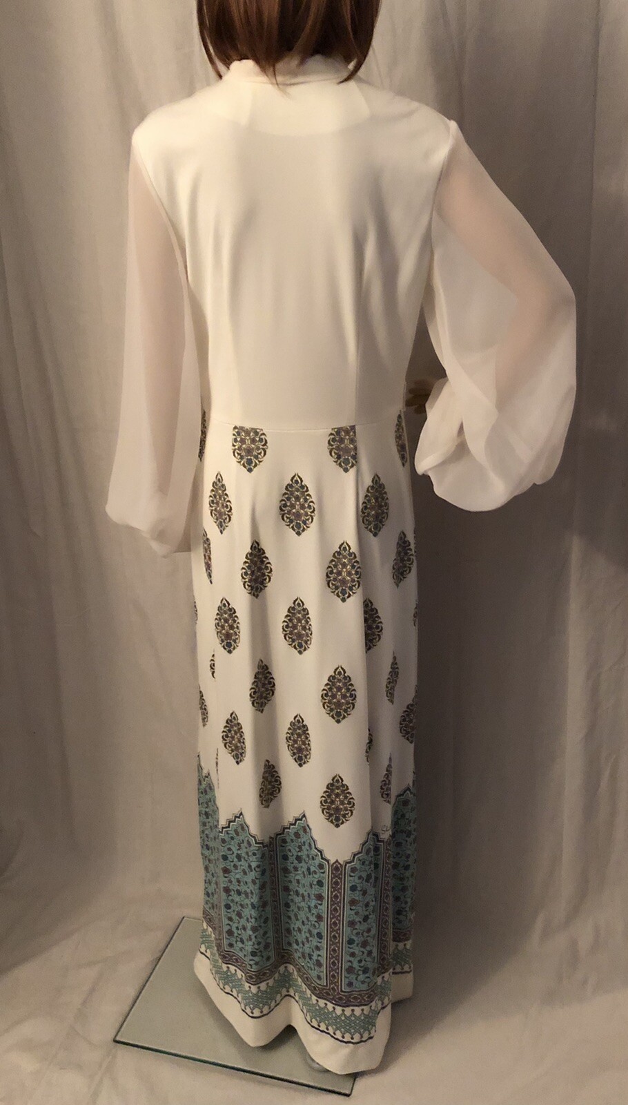 Vintage 1970s Alfred Shaheen Maxi Dress Pussy Bow Button Down Front Tag Size 14