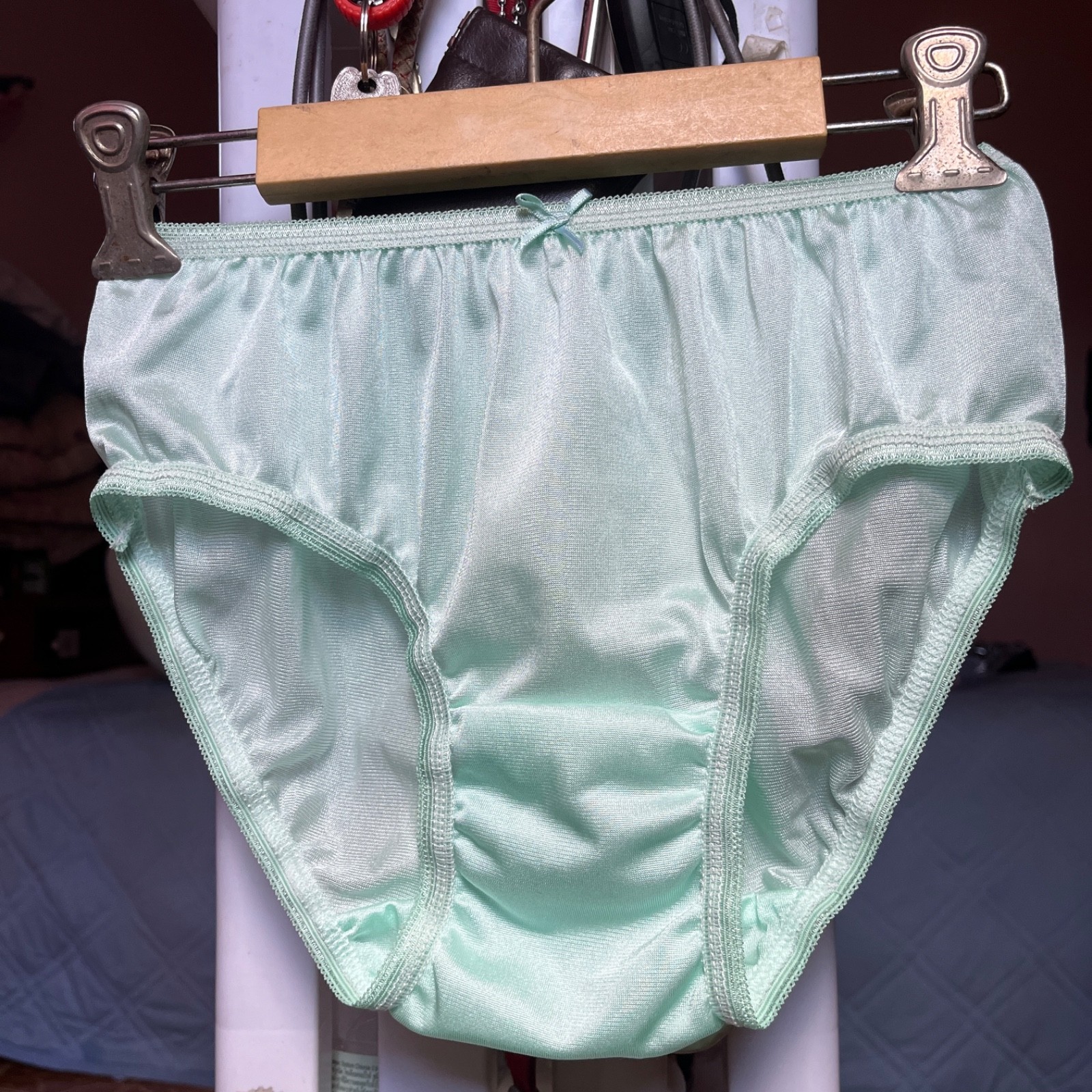 Nylon Feminine Classic Briefs Silk Retro Comfortable Light Green Vintage Panties