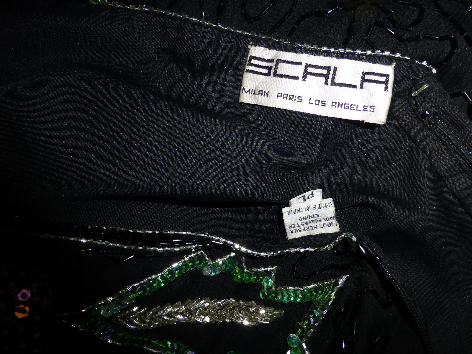 Vtg 80s SCALA Sequin Beads SILK Embroidery GLAM Cocktail Evening Party DRESS PL
