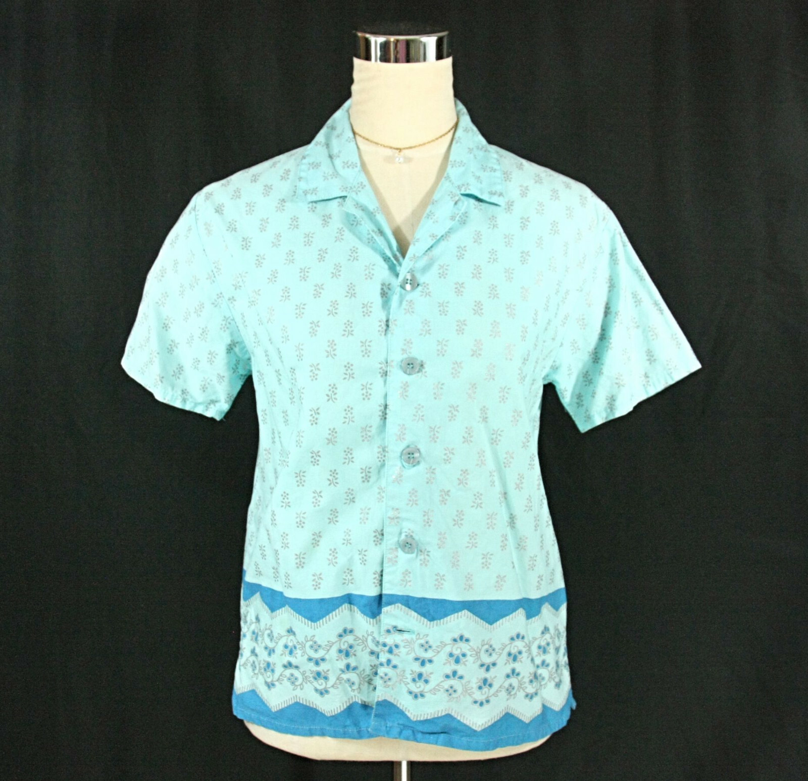 Vintage Delias Aqua Floral Womens Button Pajama Sleep Shirt Top S Pale 1990s Y2K