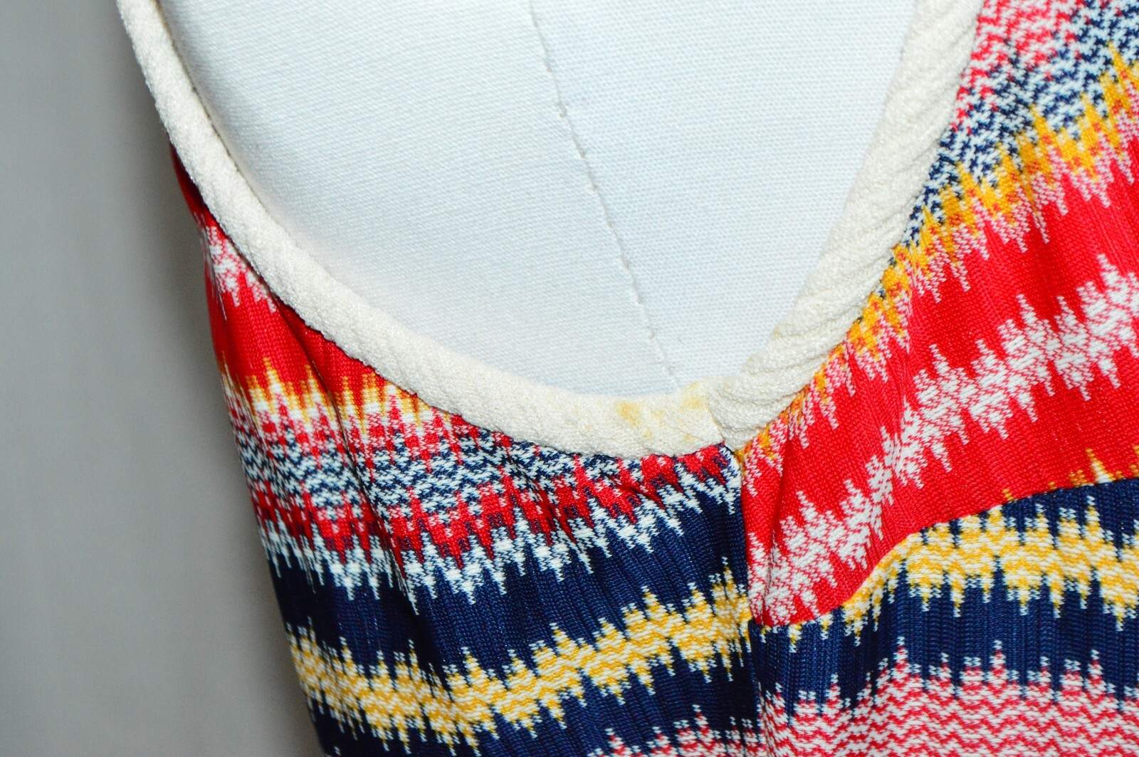 Patriotic Vintage Red White Blue Yellow Striped Shirt Tunic Polyester Small