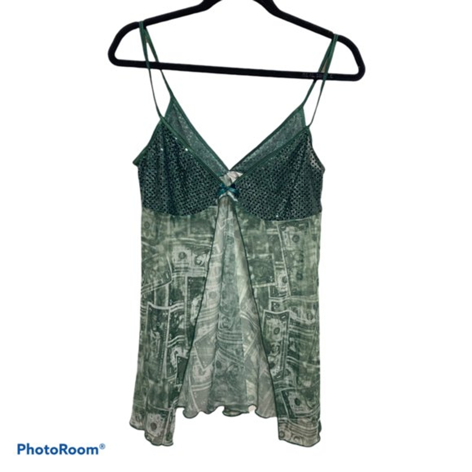 Mono V Intimates babydoll mesh lace dollar bill print chemise