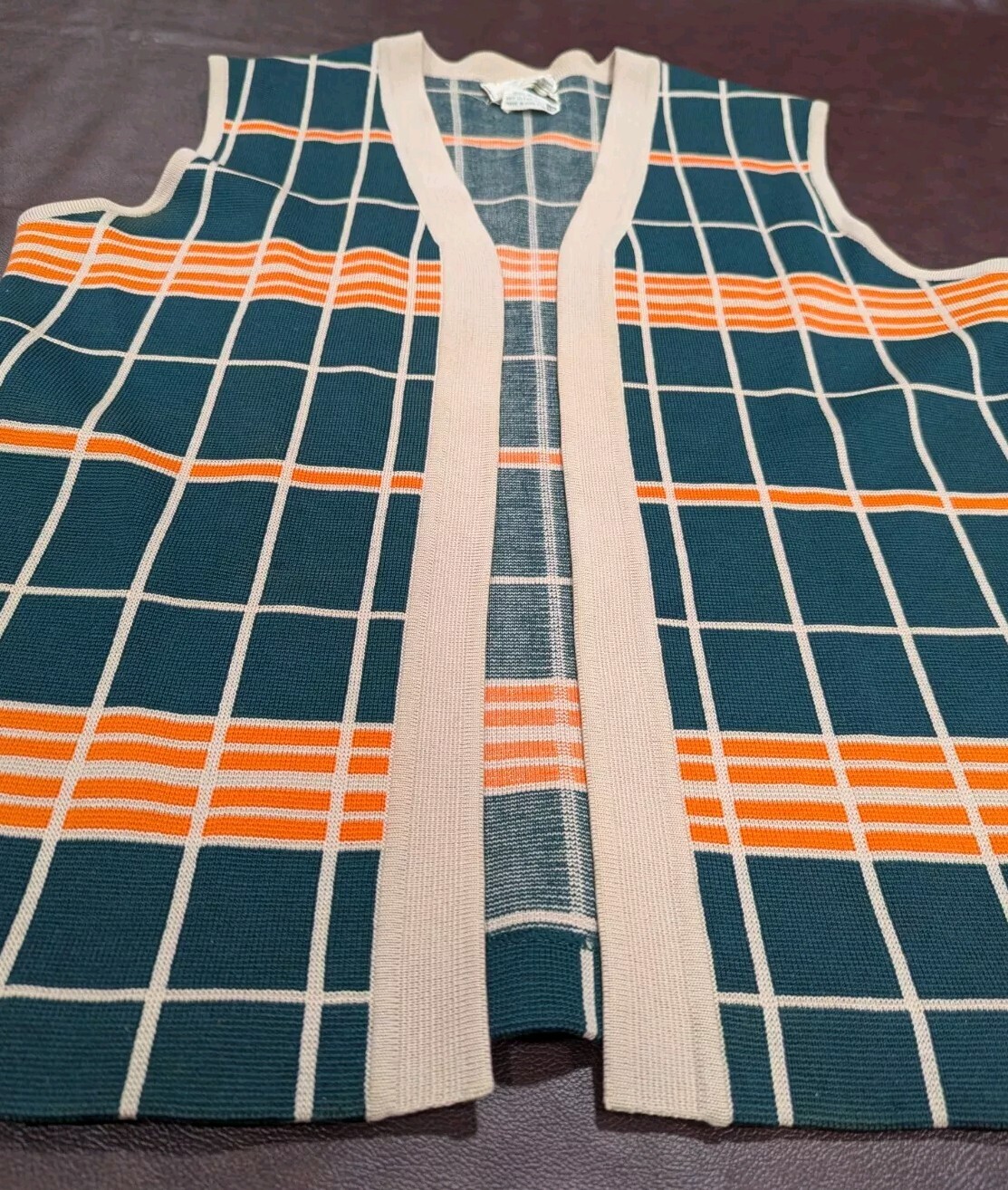 Vintage Tokki Tu 100% Wool Knit Vest Womens 18 (XL) Checkered Green Hong Kong