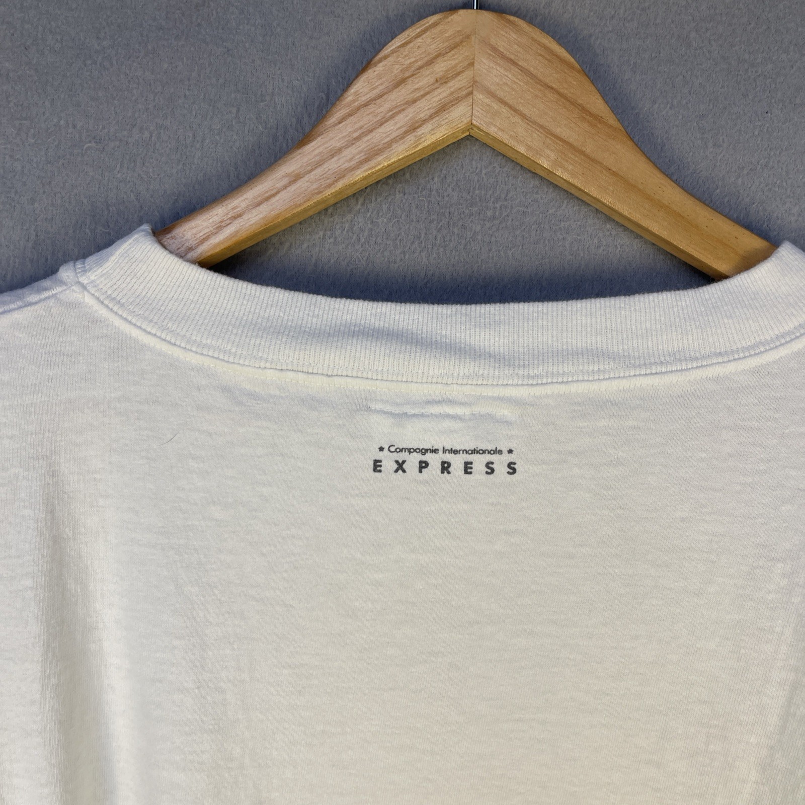 Vtg 80s Express Campagnie Internationale Padded Shoulder Pocket Tee White USA