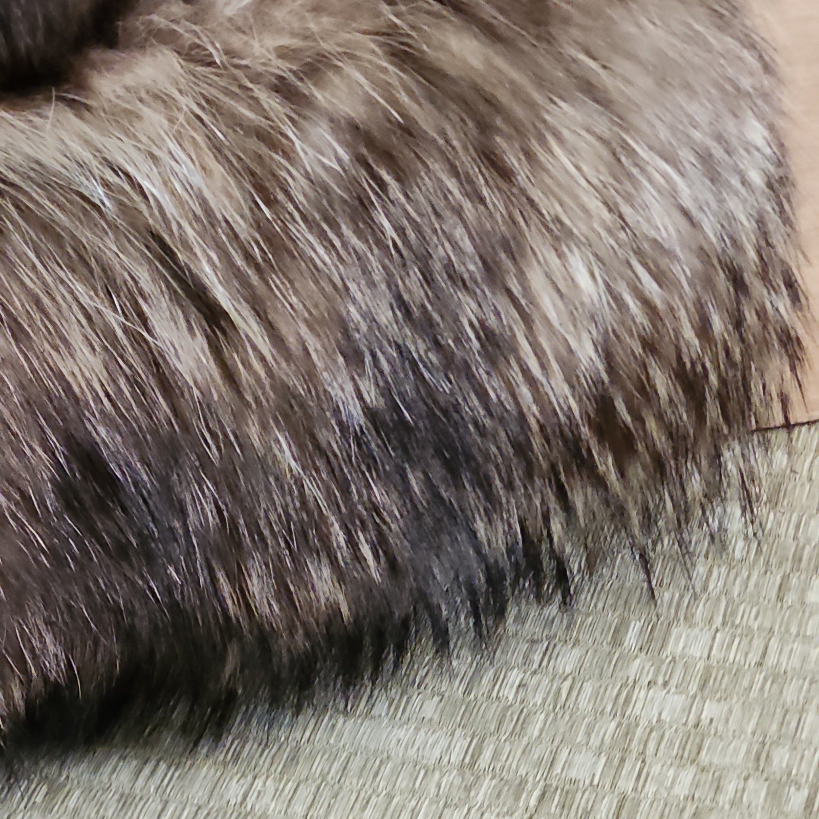 Vintage Rabbit Fur Coat w/ Raccoon Fur Collar & Trim Paisley Lining 41″ -AS IS-