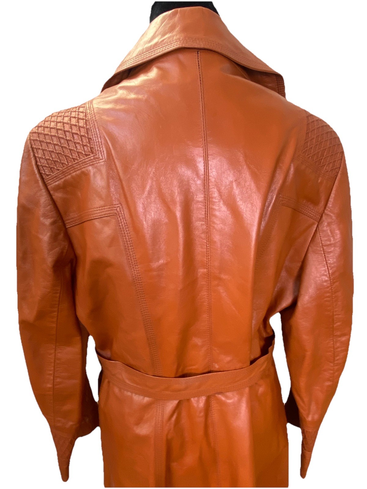 Vintage 1970s Suburban Heritage Leather Terracotta Dagger Collar Coat Bust 36