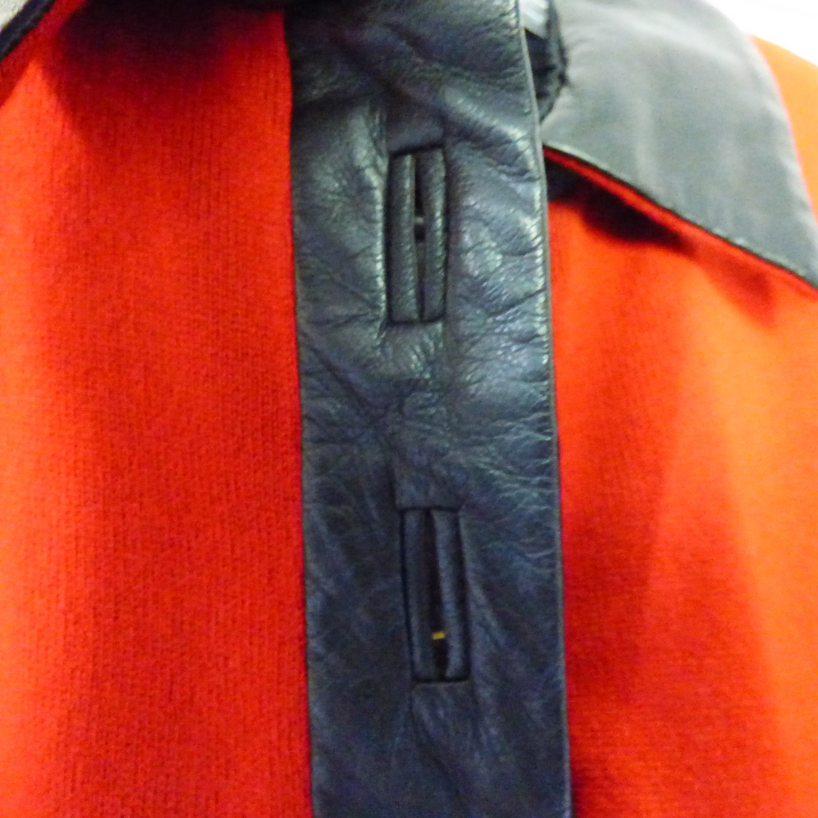VINTAGE PEGGY JENNINGS DRESS RED WOOL KNIT W LEATHER TRIM FULLY SATIN LINED 4-6