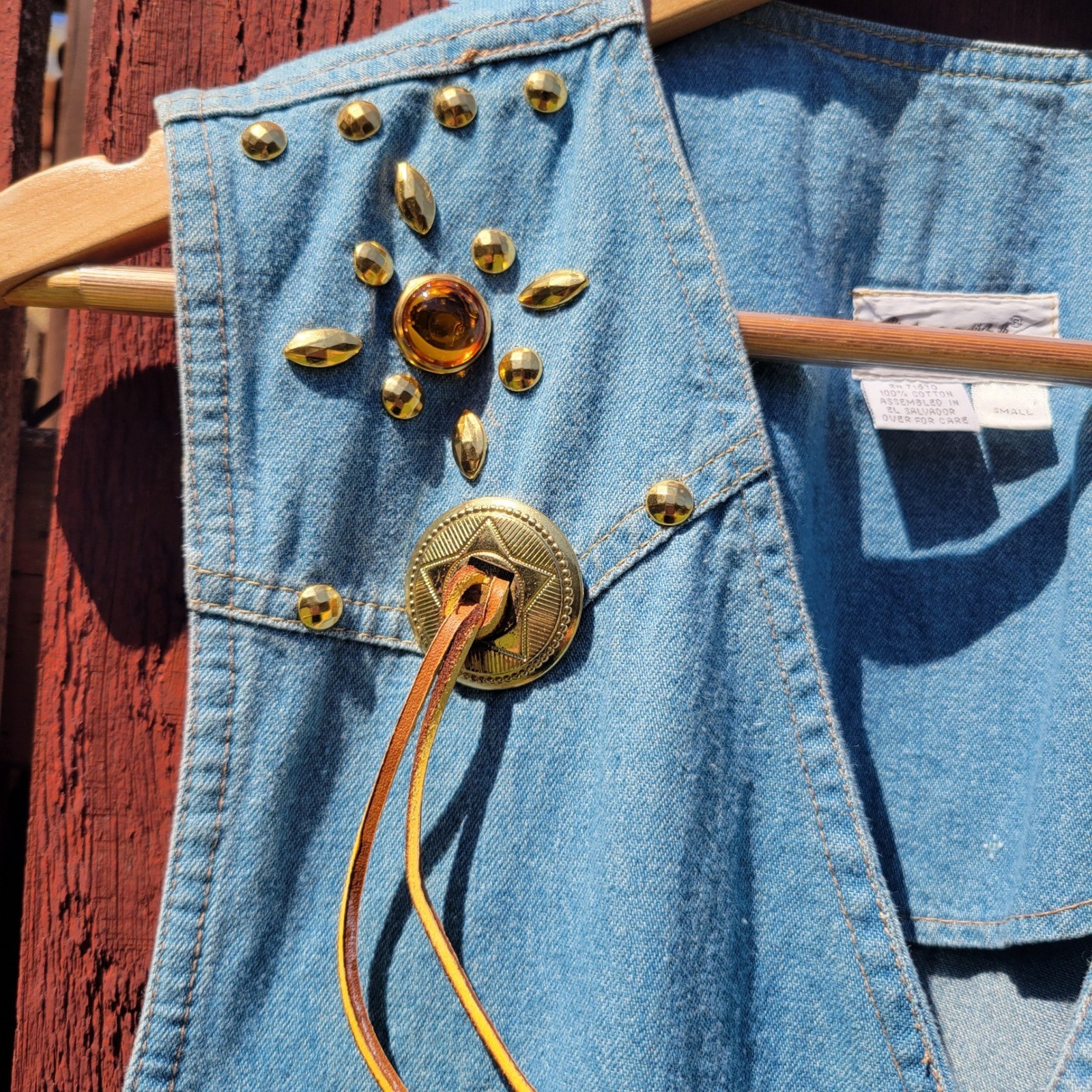 VTG Dreams Denim Vest Sz S Embellished Studded Concho Western Boho Cowgirl