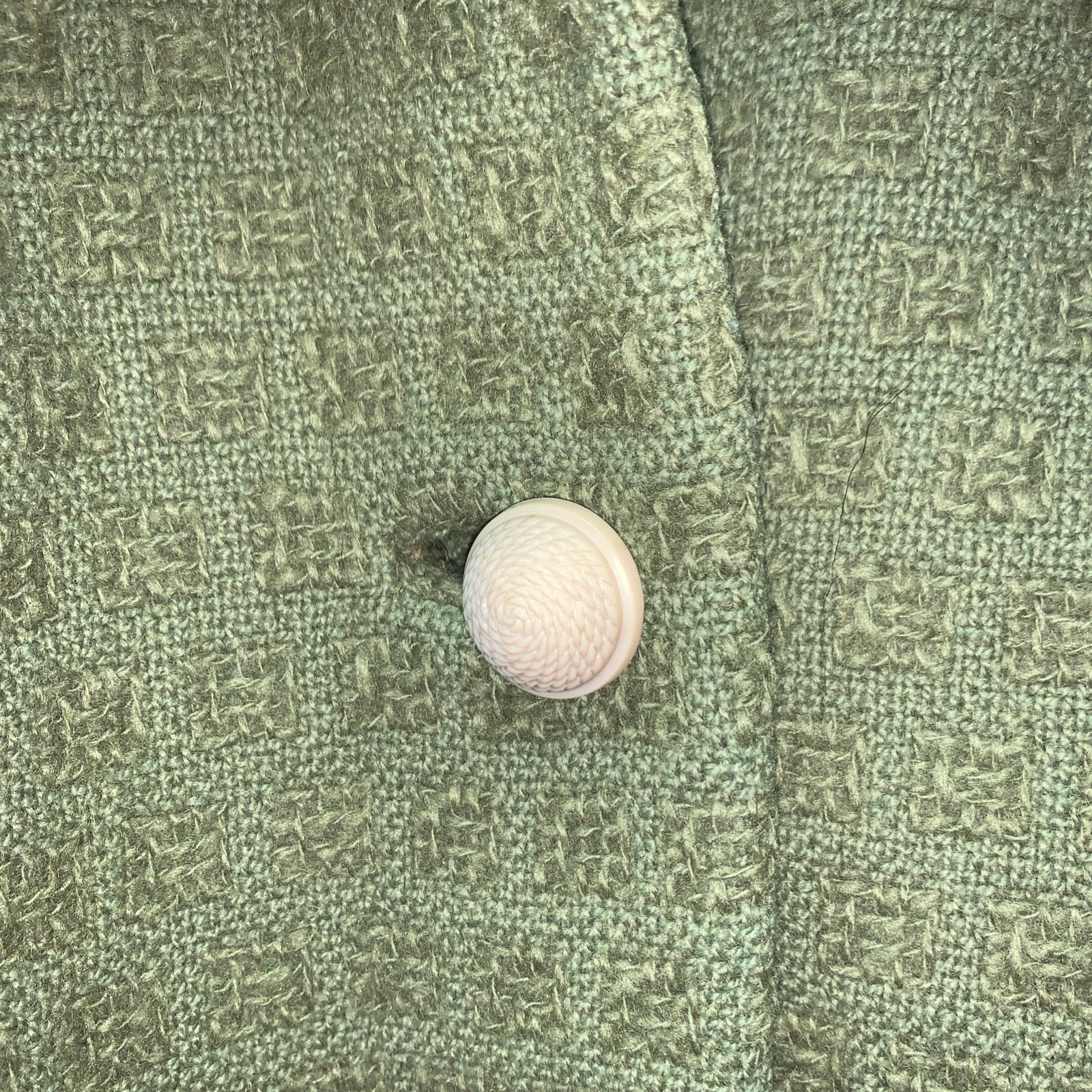 Vintage 50s 60s Tweed Wool Fox Fur Collar Swing Green Coat M USA Union Made