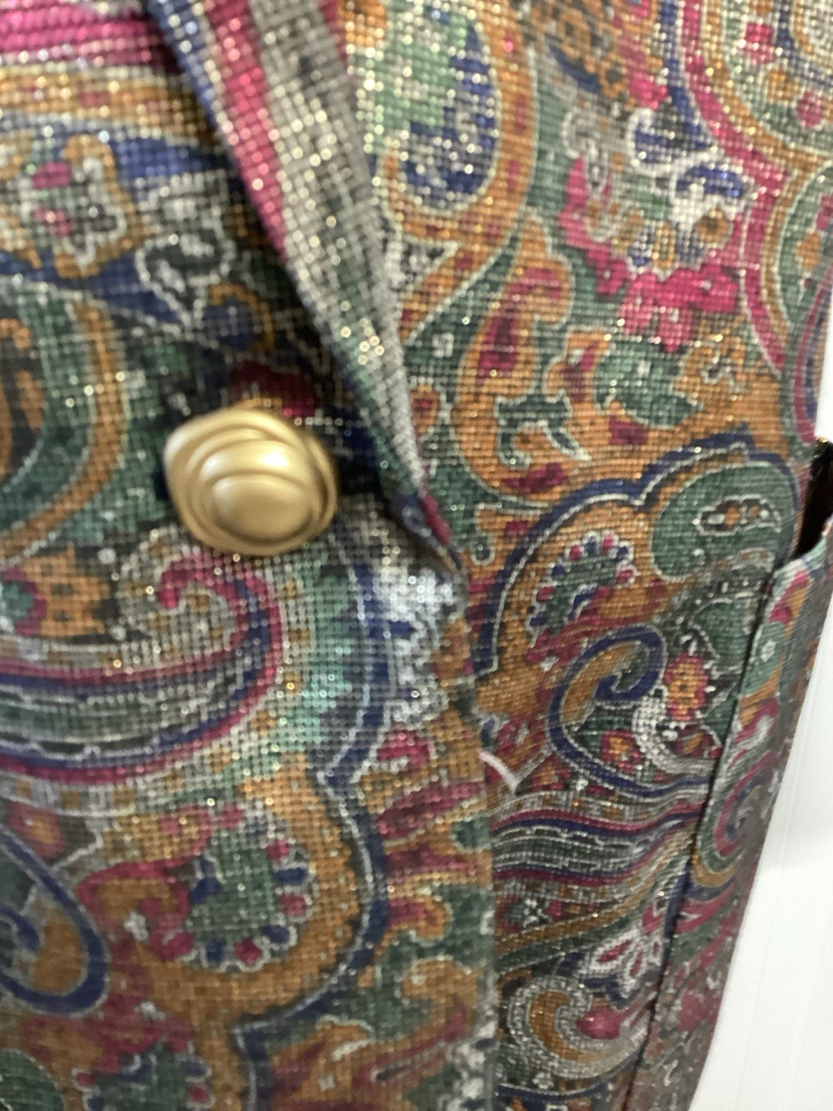 VTG Claude 80’s Print Blazer/Pocket Sz W 10 Funky Paisley Boho Y2K Metalic Rock