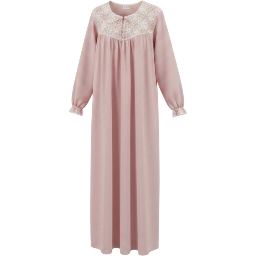 Vandemere Vintage Pink Long Sleeve Nightgown Quilted Lace Trim Cottagecore M
