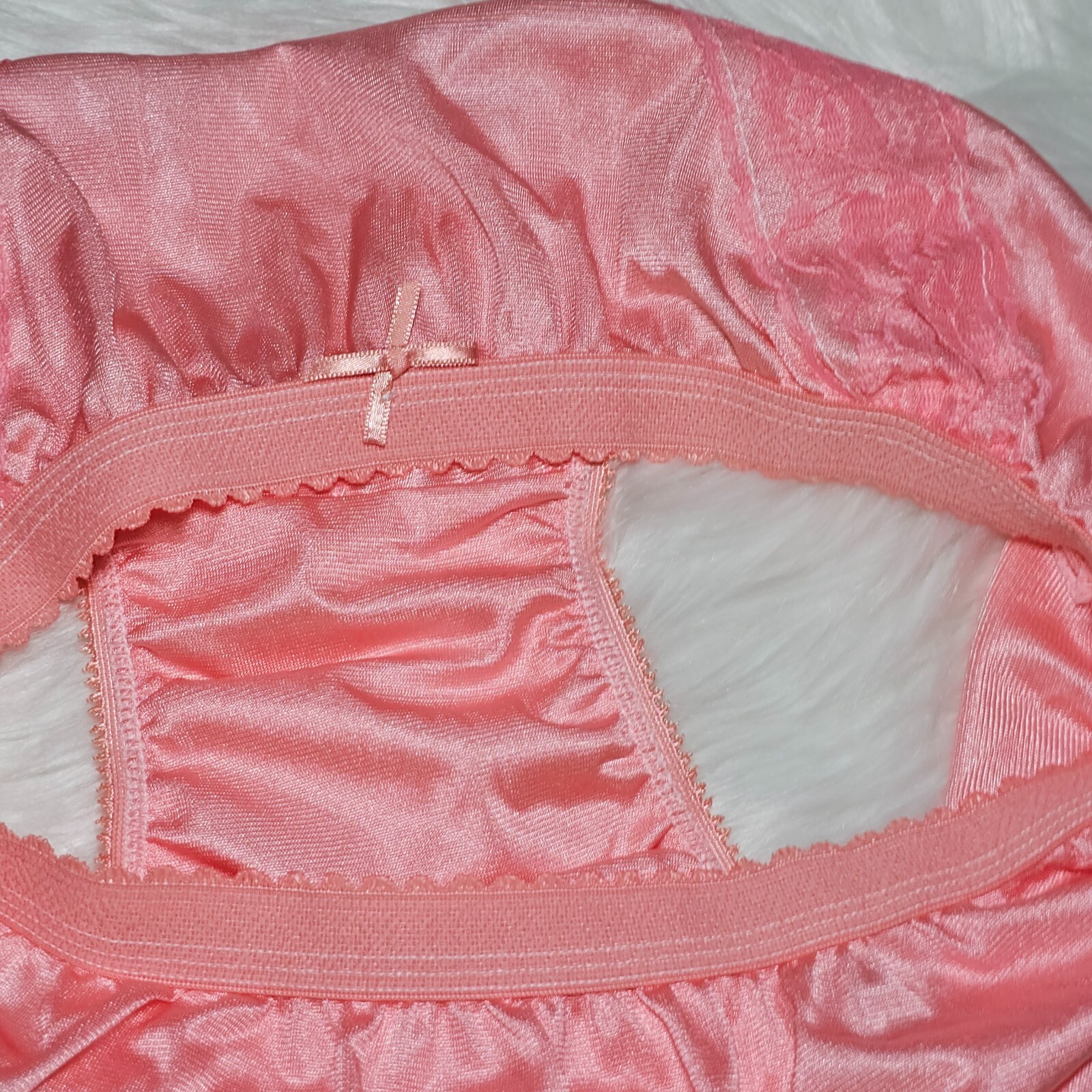 VTG Silky Nylon Panty Sissy Lace Peach Granny Sheer Brief Size 8/XL Hip 40-44″