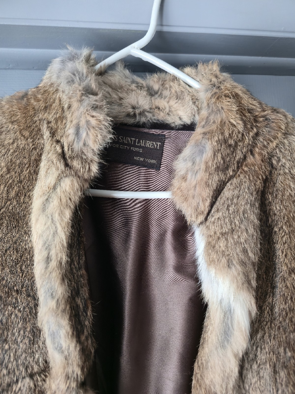 Jacques Saint Laurent Brown Beige Fur Coat Women’s Regular Paris New York Style