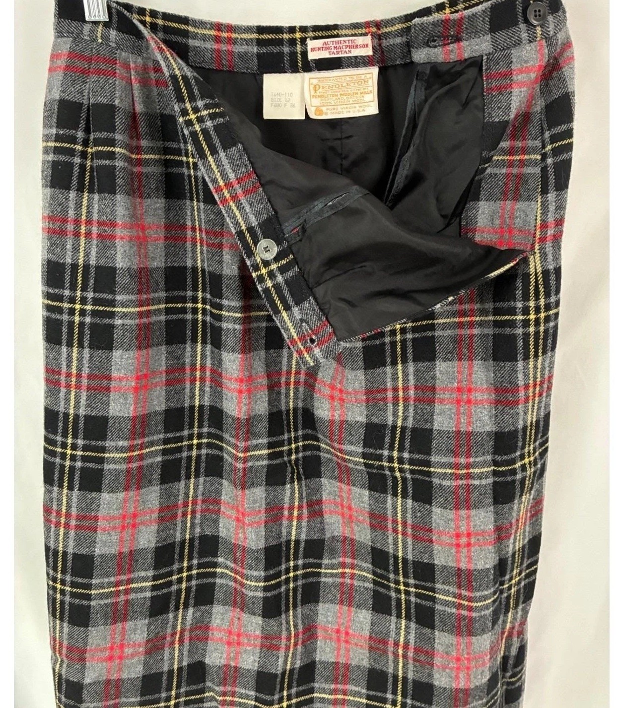 Pendleton Plaid Skirt Women 12 Grey Red Vintage Wool Hunting Macpherson Tartan